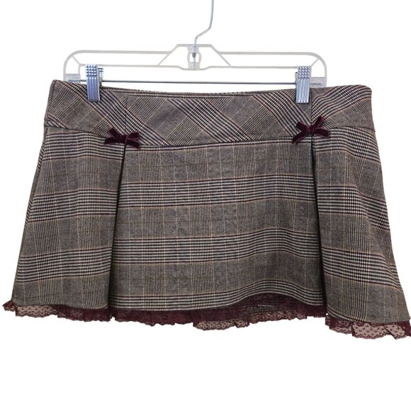 Dolls Kill West Of Melrose Brown Plaid Pleated Mini Skirt Set Size L/XL - Picture 5 of 9